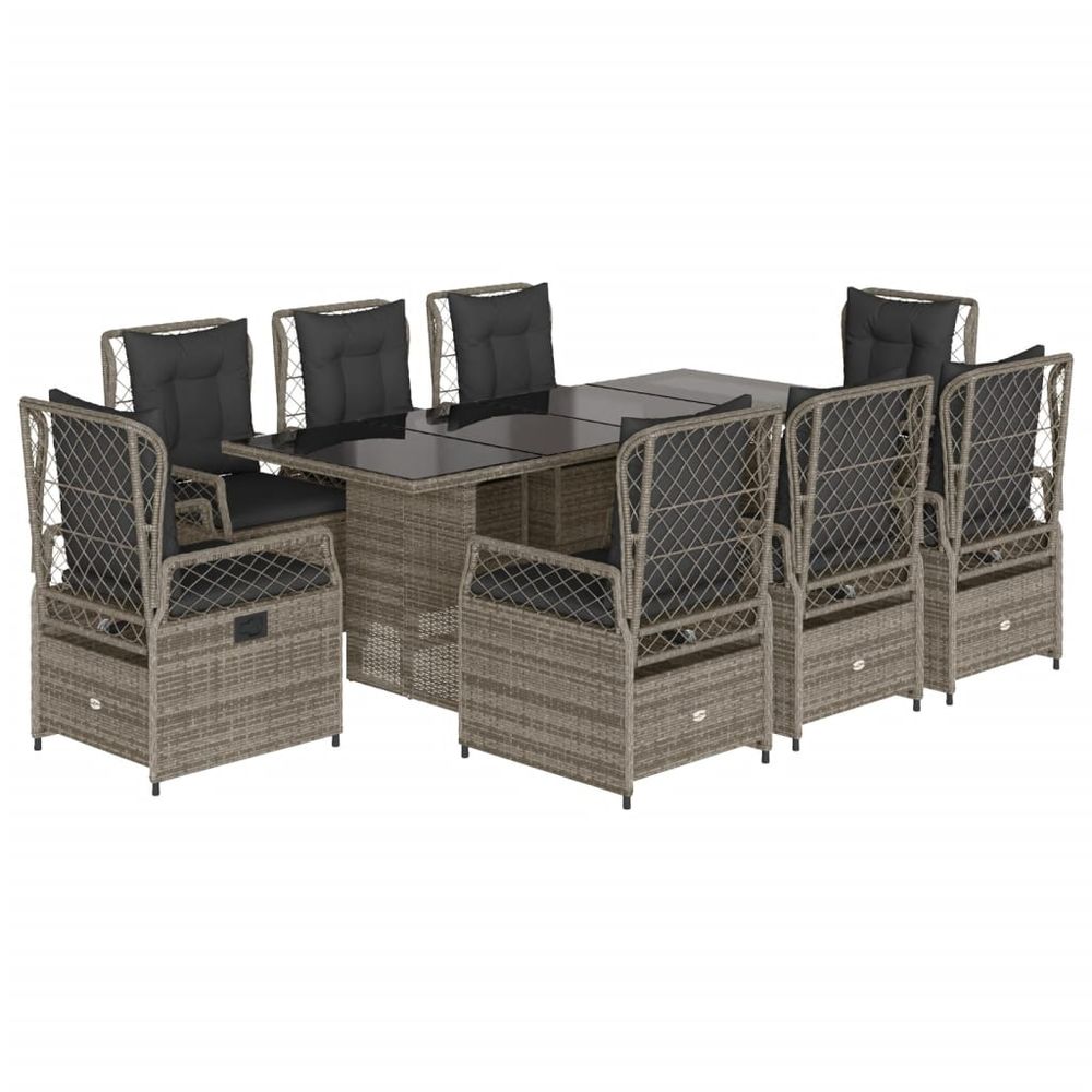 Ensemble à manger de jardin 9 pcs coussins gris résine tressée
