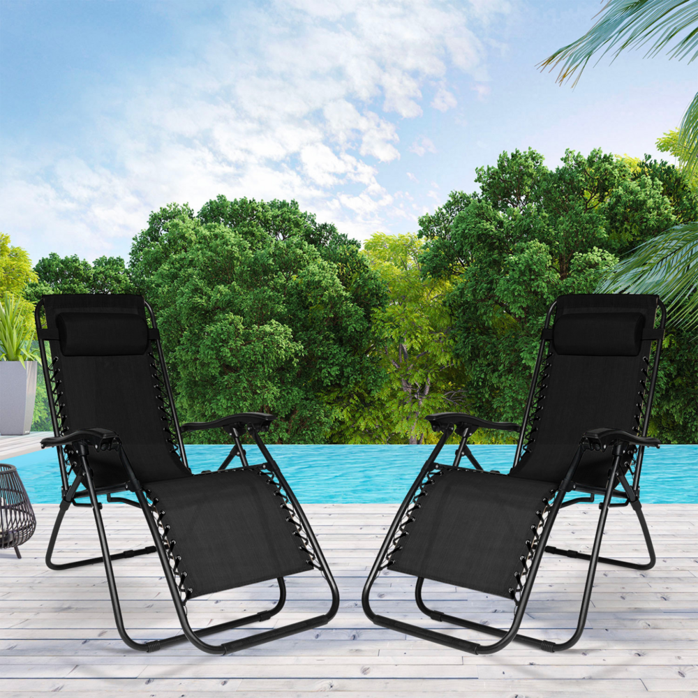 Lot de 2 fauteuils de jardin inclinables relax grand confort noir