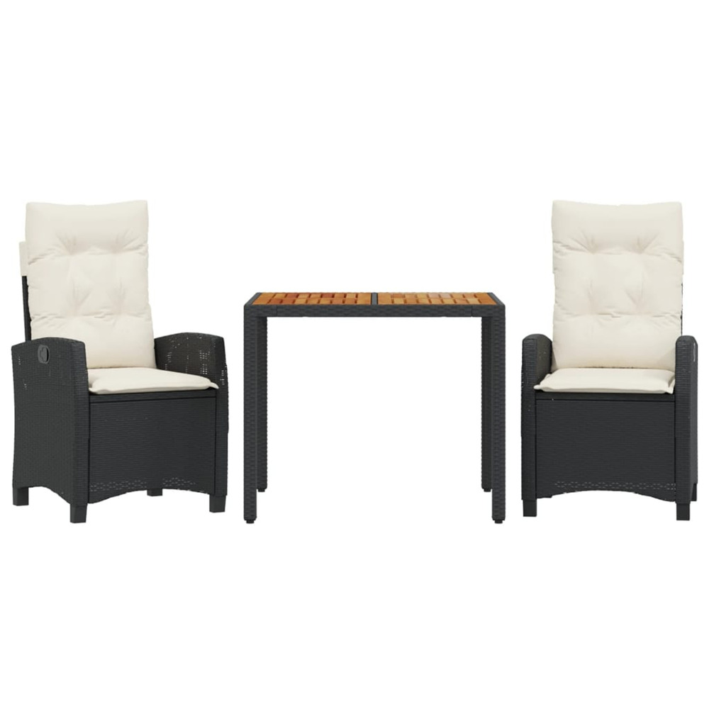 Ensemble à manger de jardin avec coussins 3 pcs noir