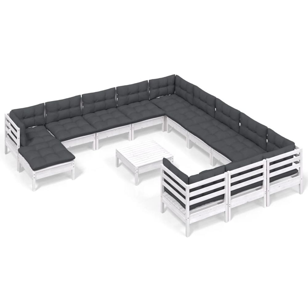 Salon de jardin 13 pcs avec coussins blanc bois de pin