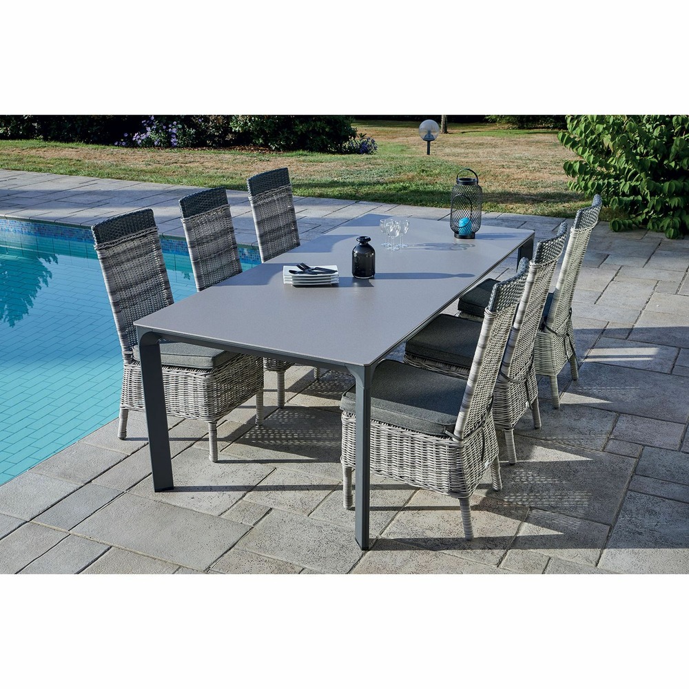 Ensemble repas en résine tressée faro - 6 personnes - gris