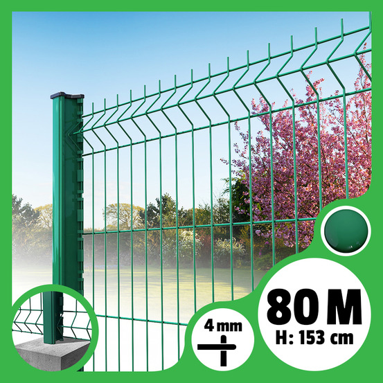 Kit grillage rigide poteaux h - longueur 80 mètres - 153 cm, vert, a sceller