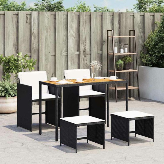 Ensemble à manger de jardin coussins 5pcs noir résine tressée