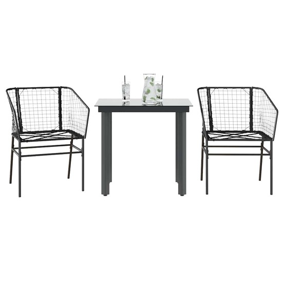 Ensemble à manger de jardin 3 pcs noir résine tressée verre
