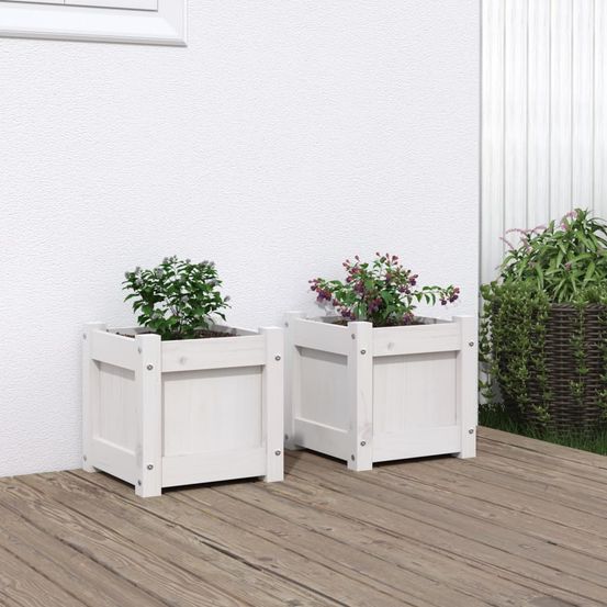 Lot de 2 jardinières carrées en bois de pin massif blanc 31cm