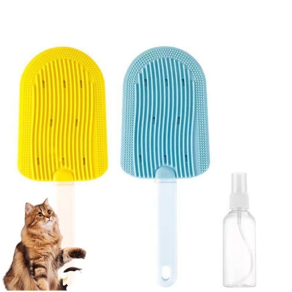 Lot de 2 brosses de toilettage pour chien et chat jaune + bleu
