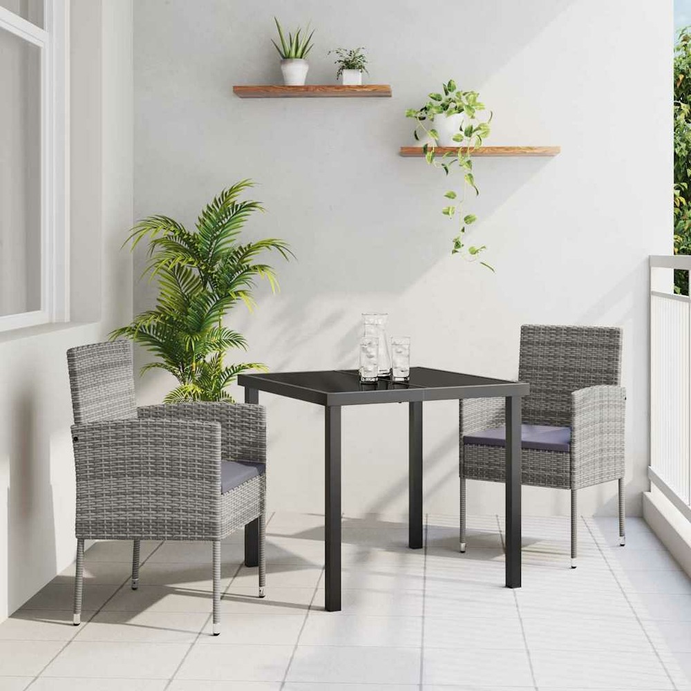 Ensemble de salle à manger pour jardin 3 pcs gris polyrotin