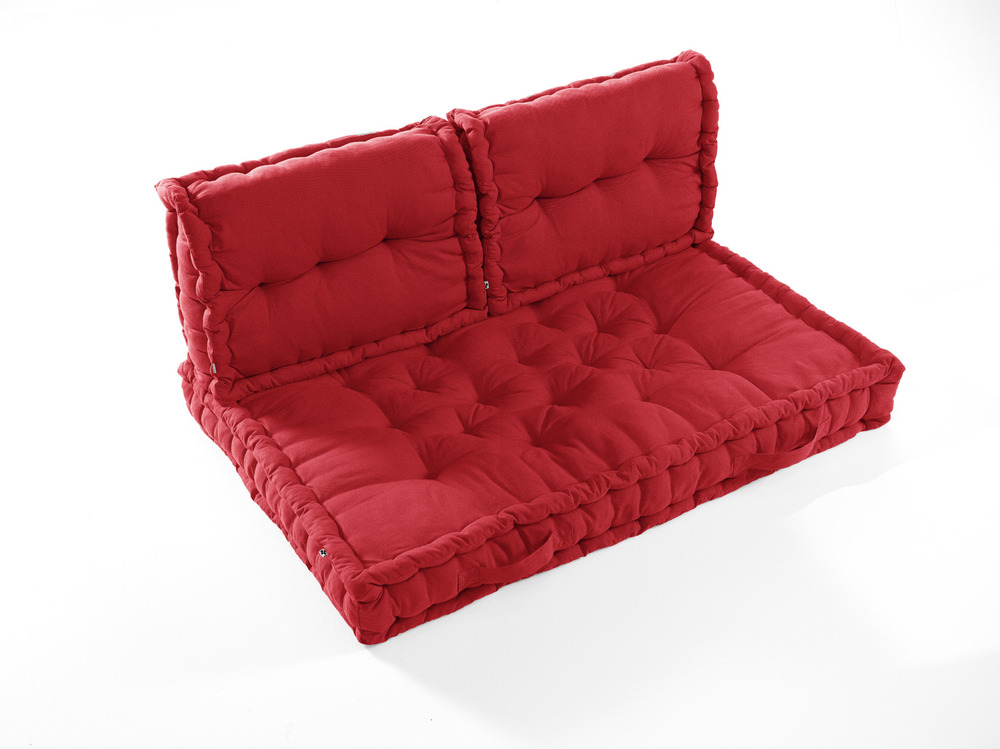 Ensemble coussin de palette matelassé rouge cerise