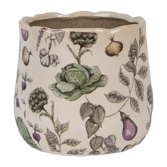 Pot de fleurs légumes beige céramique 18x18x16cm