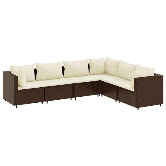 Salon de jardin 6 pcs avec coussins marron résine tressée