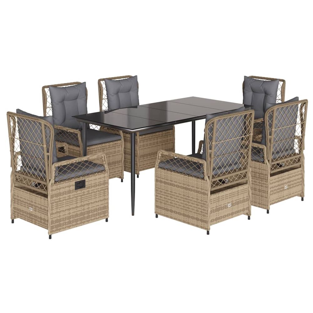 Ensemble à manger de jardin et coussins 7 pcs beige poly rotin
