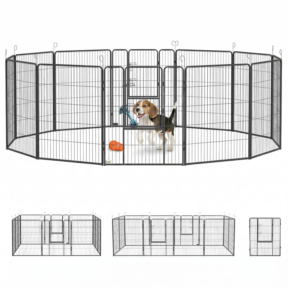 Enclos pour chiens en acier gris 12 panneaux 80 x 100 cm 2 portes modulable sécurisé