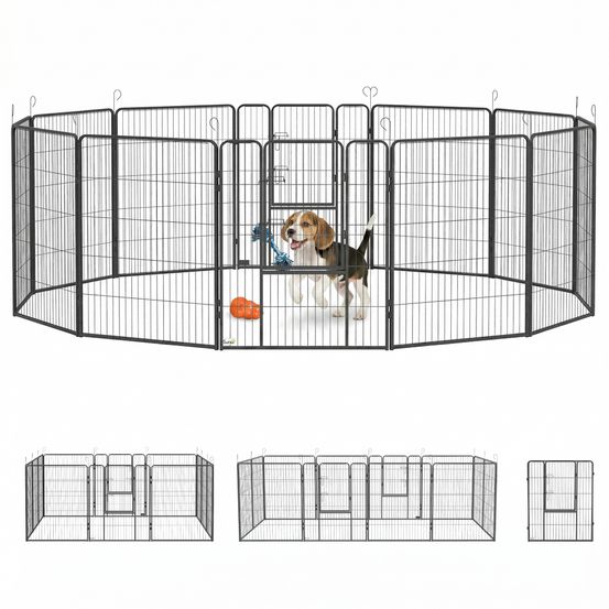 Enclos pour chiens en acier gris 12 panneaux 80 x 100 cm 2 portes modulable sécurisé