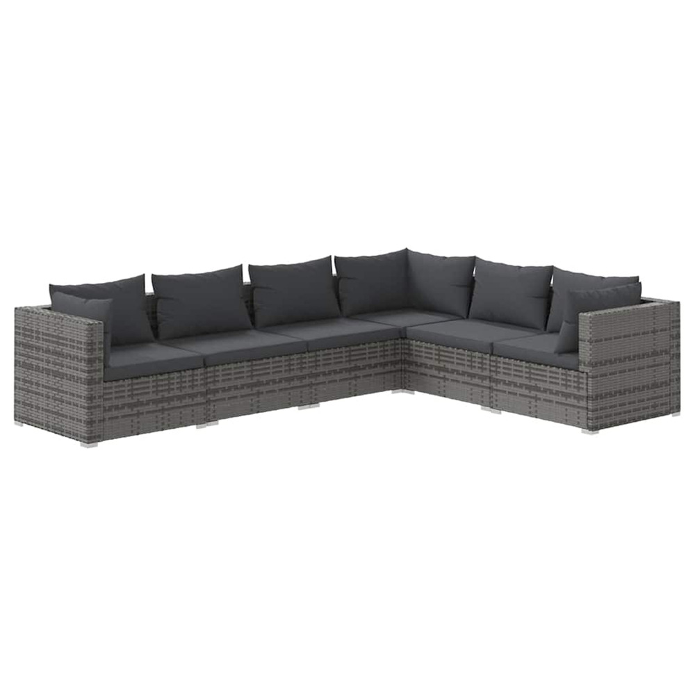 Salon de jardin 6 pcs avec coussins résine tressée gris