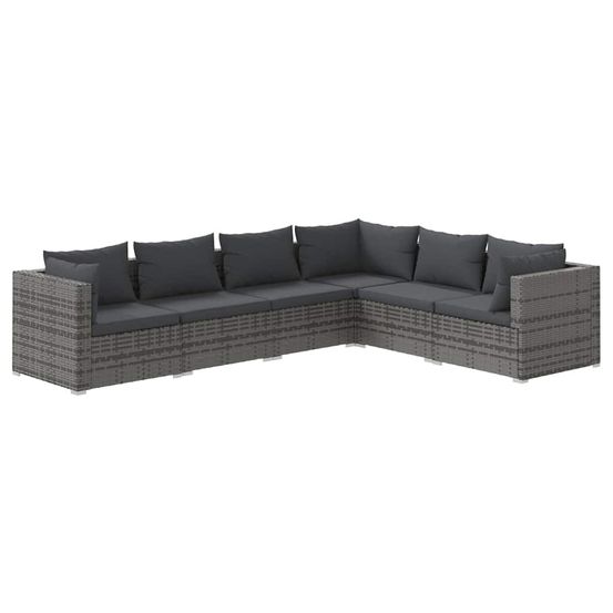 Salon de jardin 6 pcs avec coussins résine tressée gris