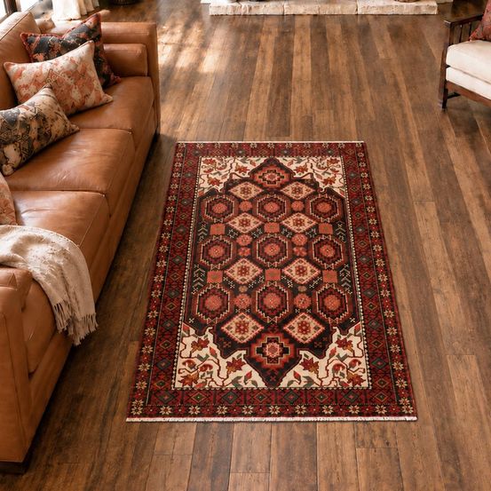 Tapis d'orient 104 x 194 cm, multicolore beige bordeaux, tissé main, balutsch 4