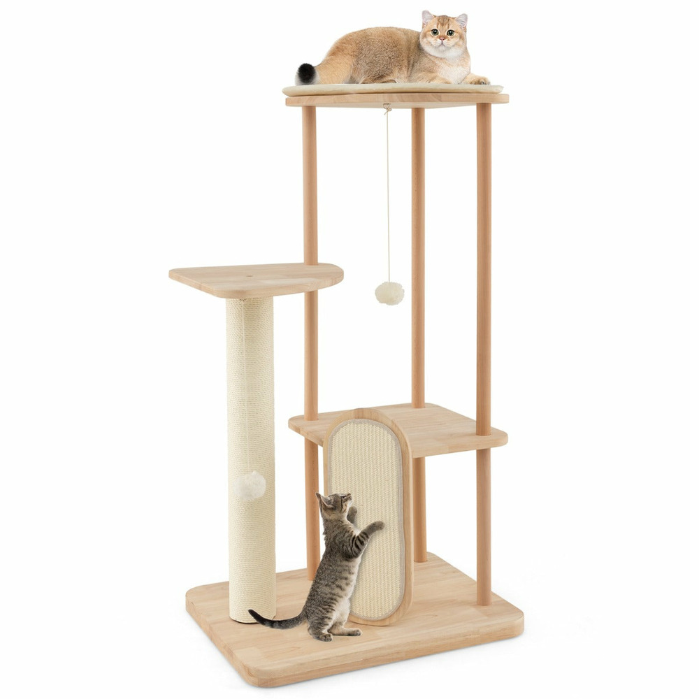 Arbre à chat en bois pour chats tour à chat moderne à plusieurs niveaux planche à gratter poteau en sisal perchoir 112 cm rem