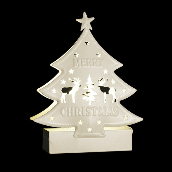 Sujet de noël lumineux sapin en métal led blanc chaud h 14.5 cm