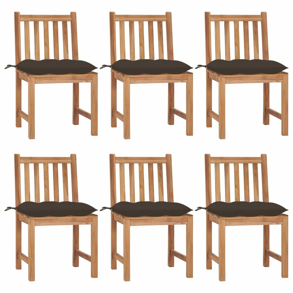 Chaises de jardin lot de 6 avec coussins bois de teck massif