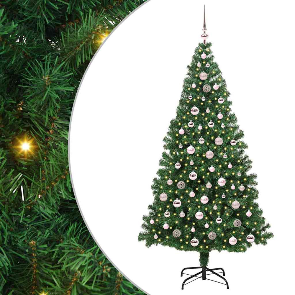 Sapin de noël artificiel vert 210 cm pvc, acier et plastique