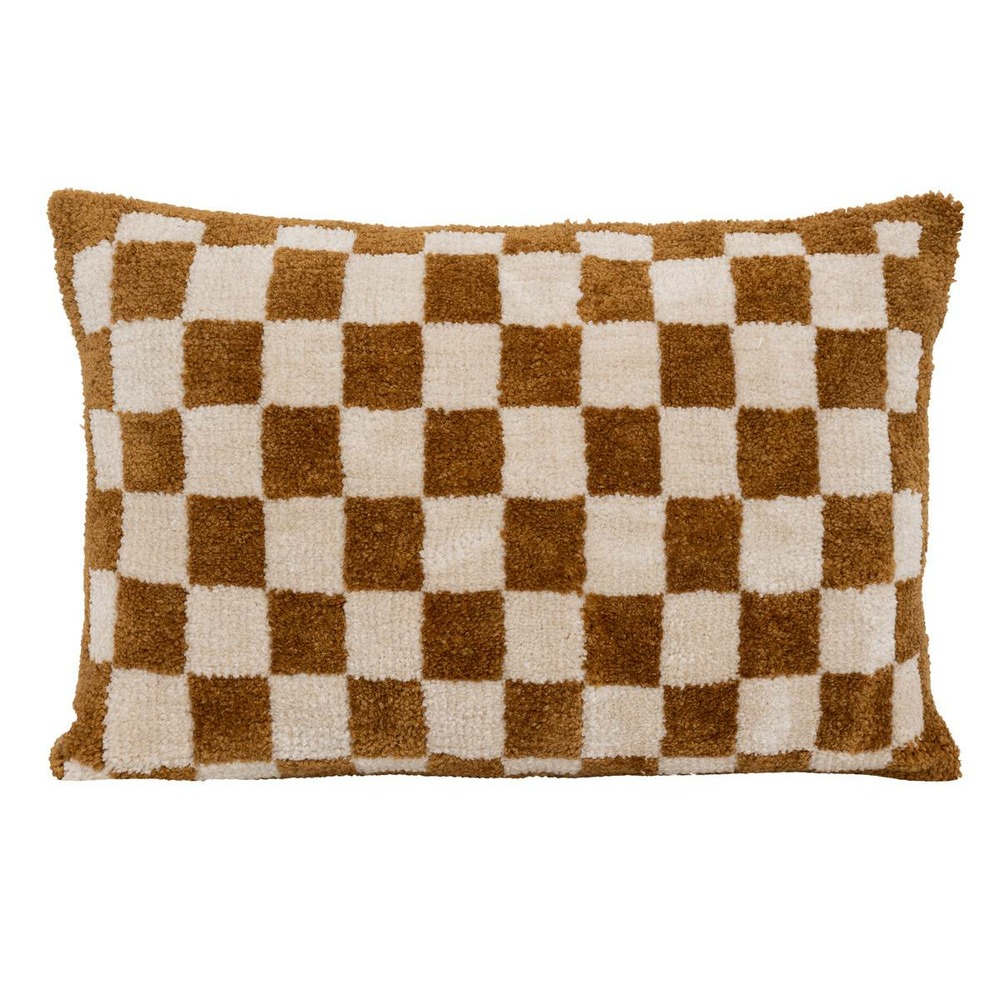 Coussin damier itha jaune ocre 38x58cm