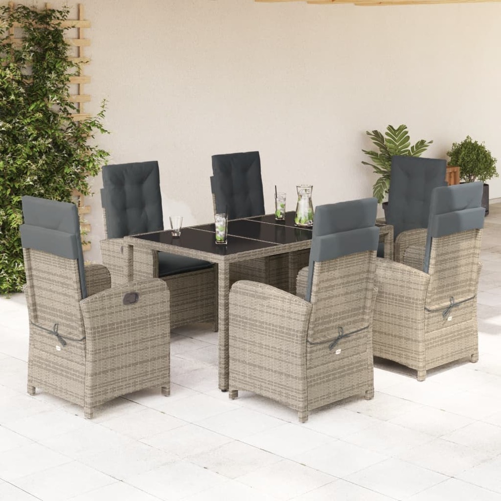 Ensemble à manger de jardin et coussins 7 pcs gris rotin