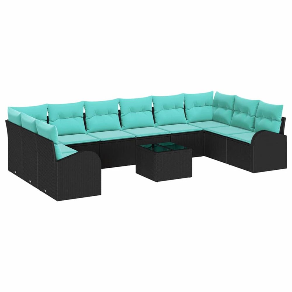 Ensemble de canapé de jardin 11 pc noir et turquoise polyrotin