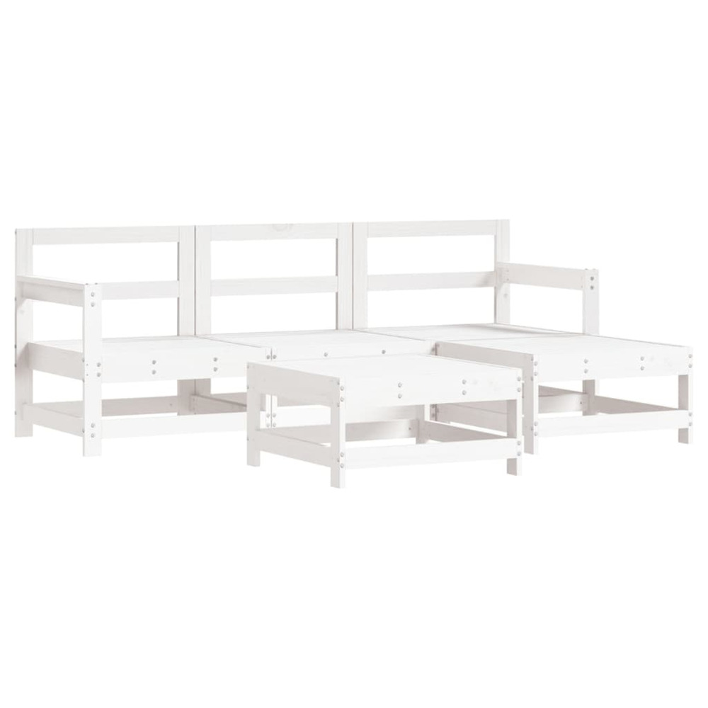 Salon de jardin 5 pcs blanc bois massif de pin
