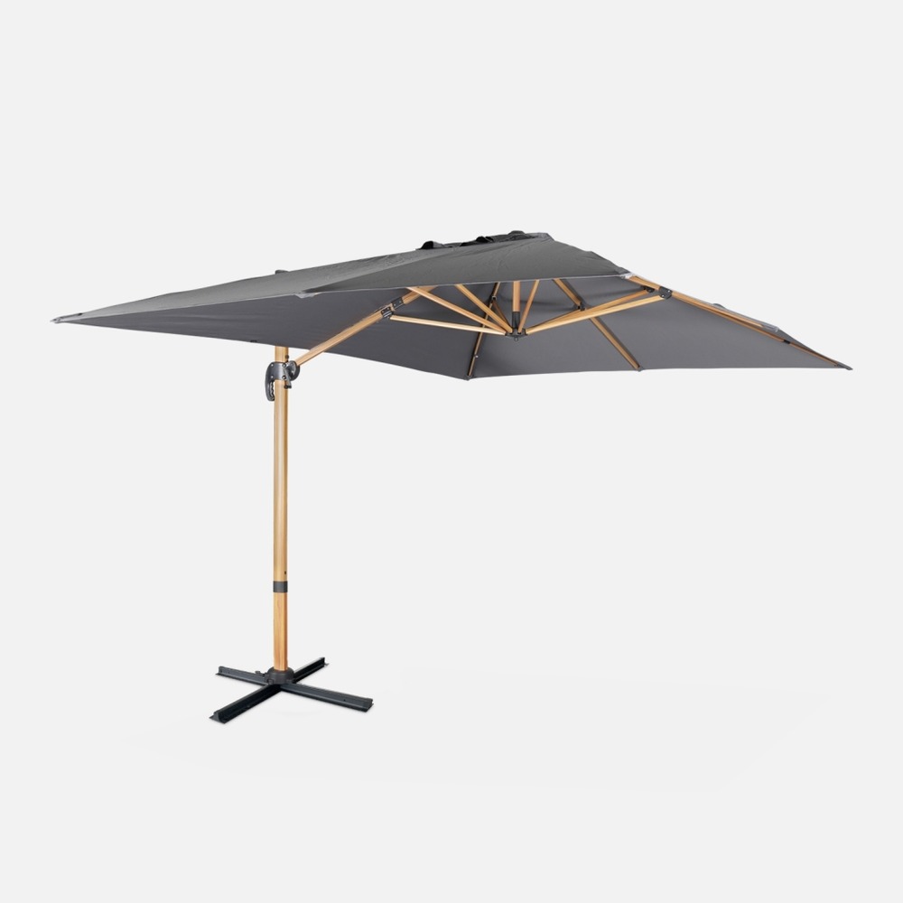 Parasol déporté rectangulaire 3x4m mât effet bois - wimereux - parasol excentré inclinable dans 5 positions, rotatif à 360°.