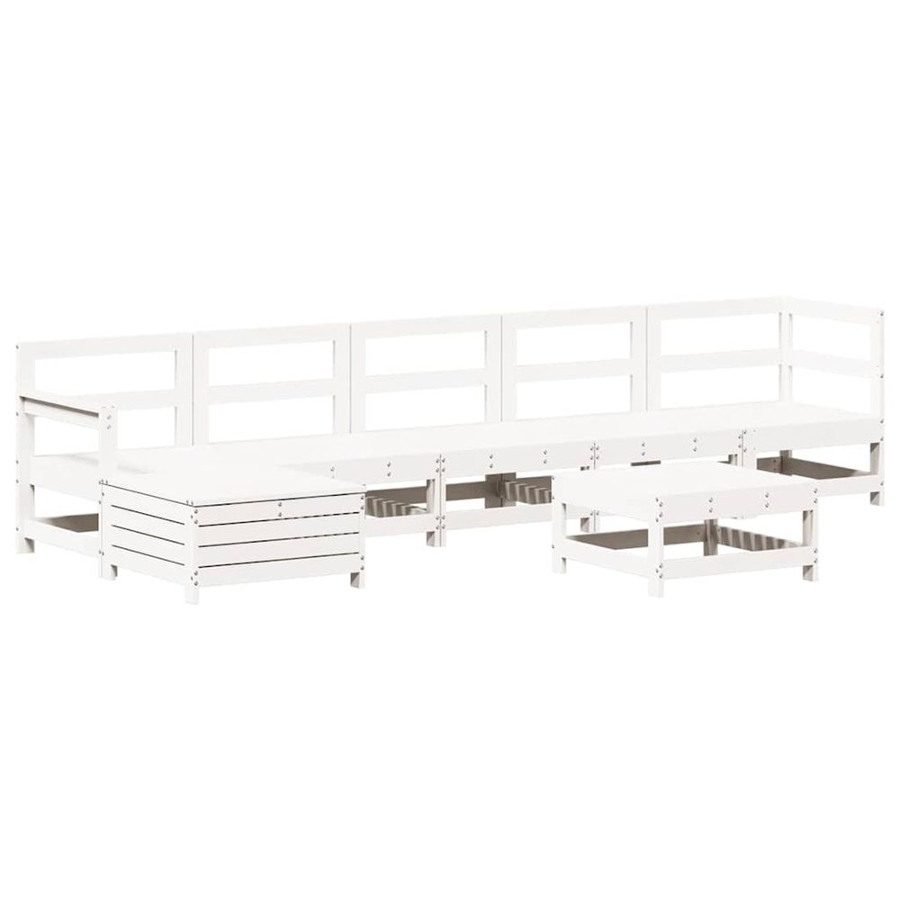 Salon de jardin 7 pcs blanc bois de pin massif