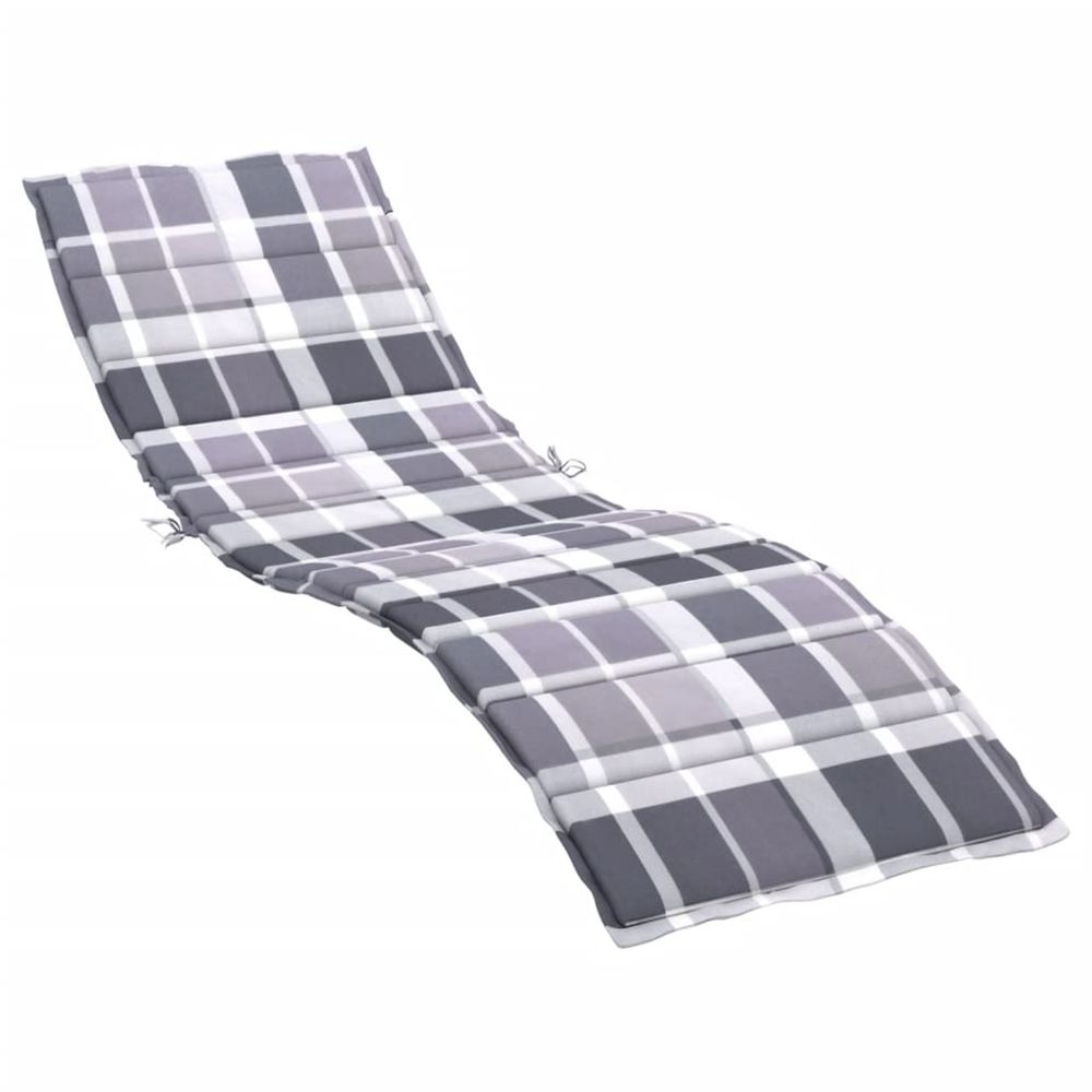 Coussin de chaise longue motif à carreaux gris 200x60x3 cm bain de soleil