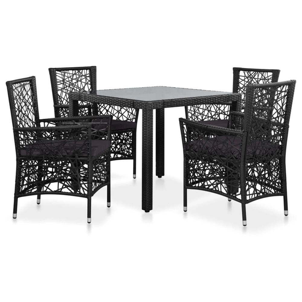 Ensemble à manger d'extérieur 5 pcs résine tressée noir