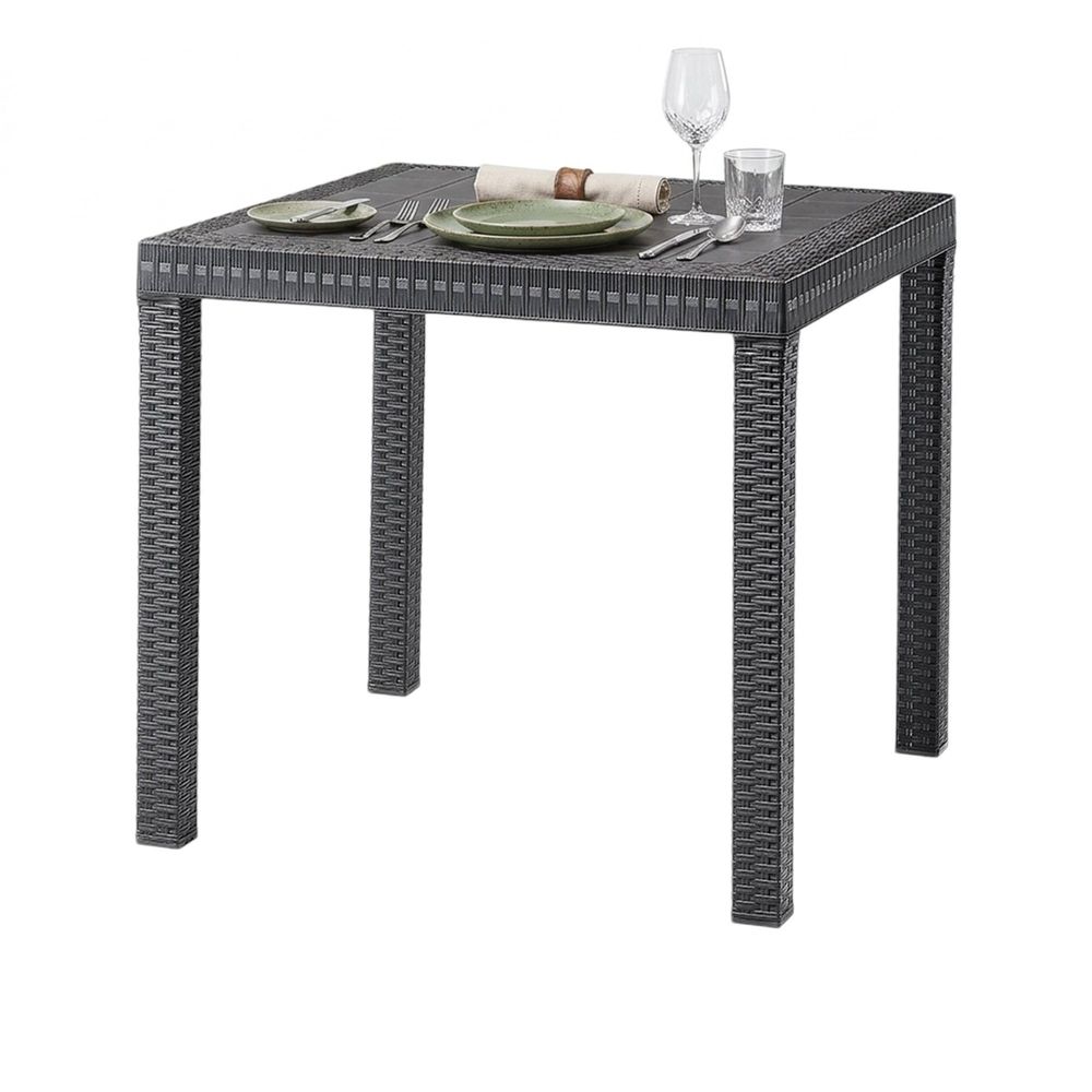 Table d'extérieur acqua, etagère carrée fixe, table de jardin polyvalente effet rotin, 100% made in italy, 80x80h74 cm, anthracite