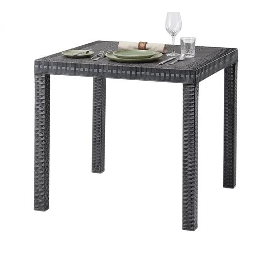 Table d'extérieur acqua, etagère carrée fixe, table de jardin polyvalente effet rotin, 100% made in italy, 80x80h74 cm, anthracite