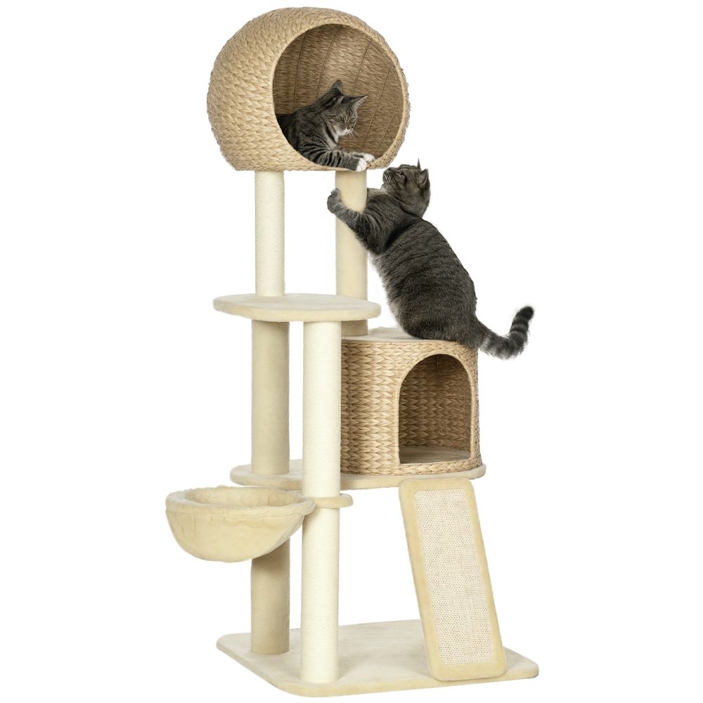 Arbre à chat en sisal pour intérieur avec maisonnette et hamac 150cm beige