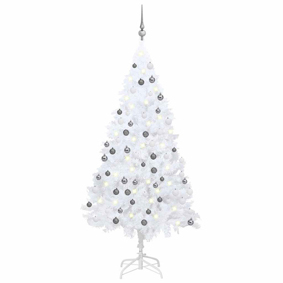 Arbre de noël artificiel pré-éclairé et boules blanc 150 cm pvc