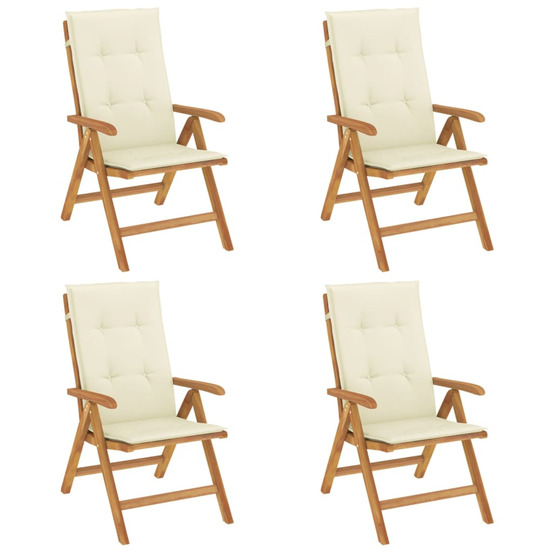 Chaises de jardin inclinables lot de 4 et coussins bois teck