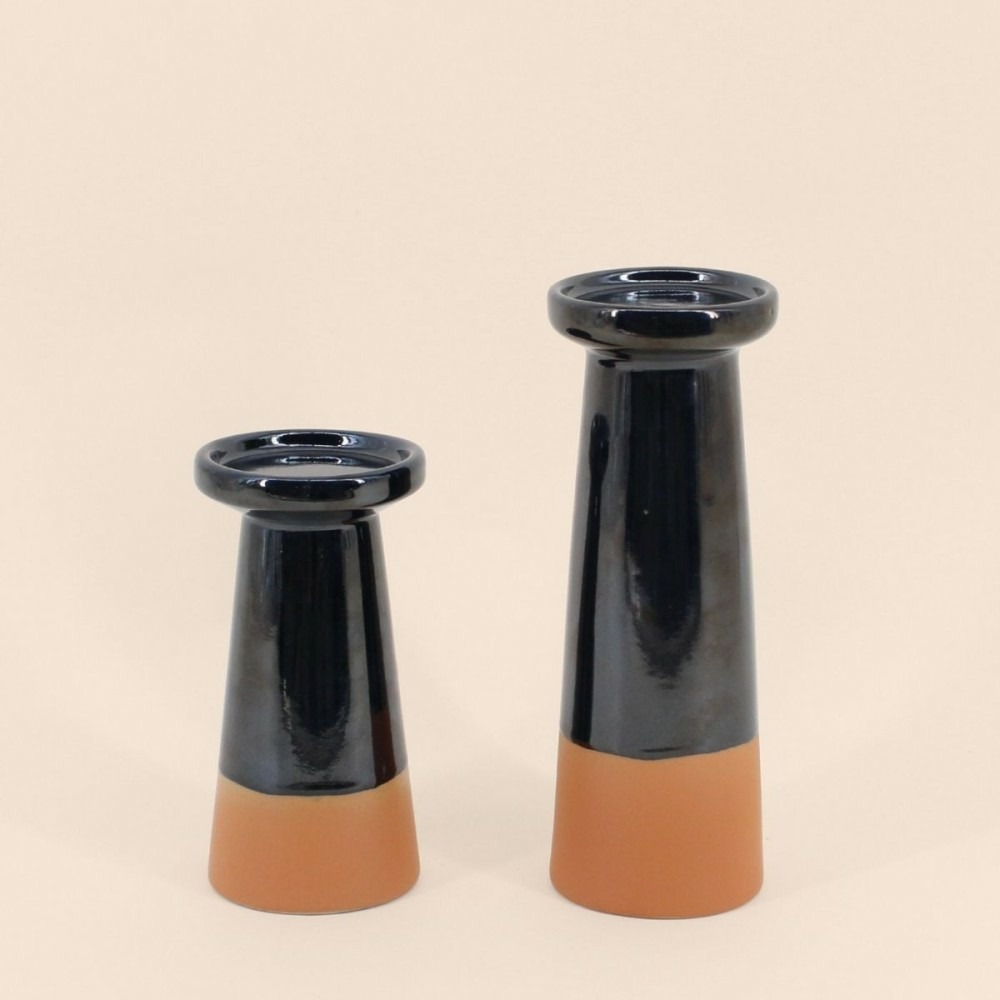 Set de 2 bougeoirs coniques noir, terracotta