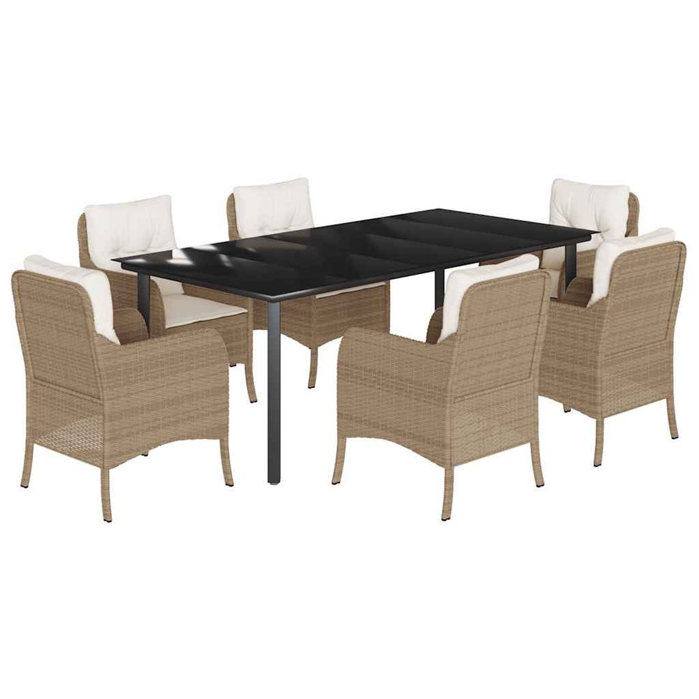 Ensemble à manger de jardin et coussins 7 pcs beige poly rotin