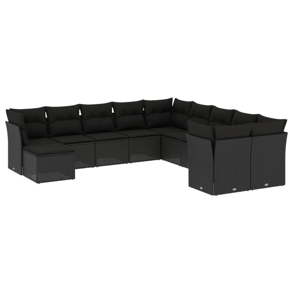 Salon de jardin 11 pcs avec coussins noir résine tressée
