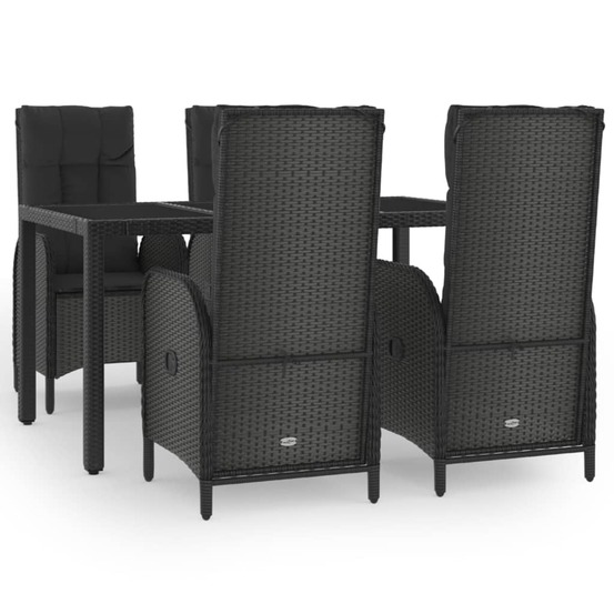Ensemble à manger de jardin coussins 5pcs noir résine tressée