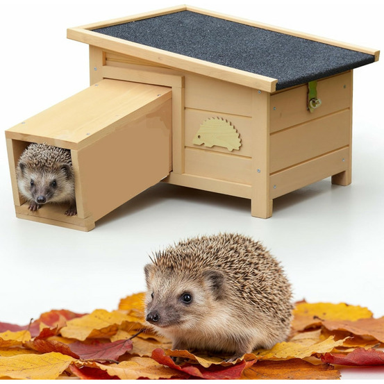 Abri cabane mangeoire hérisson refuge éxtérieur en bois massif hibernation hiver