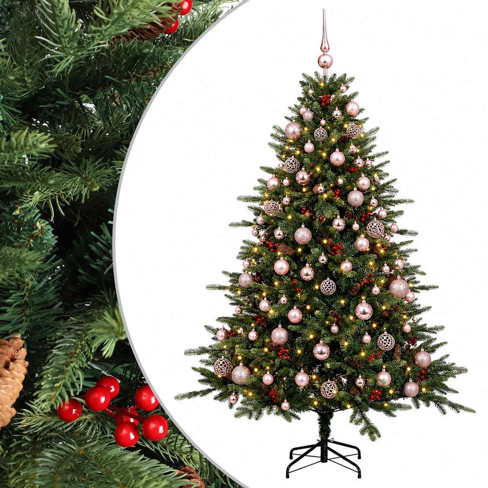 Sapin de noël artificiel avec boules 180 cm 300 led blanc chaud
