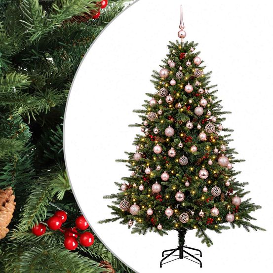 Sapin de noël artificiel avec boules 180 cm 300 led blanc chaud