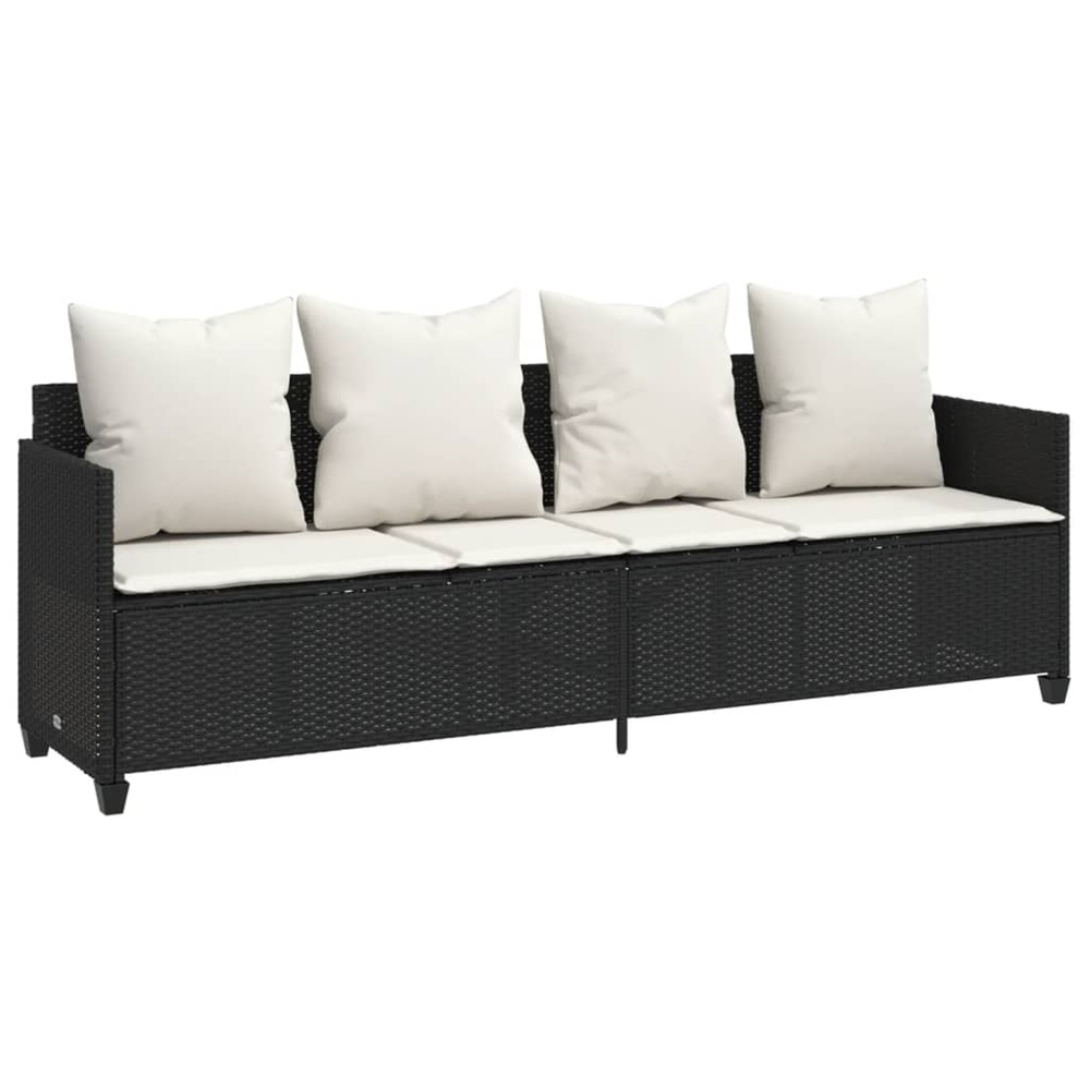 Chaise longue avec coussins noir résine tressée bain de soleil