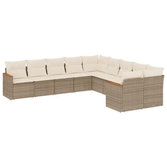 Salon de jardin avec coussins 10 pcs beige résine tressée