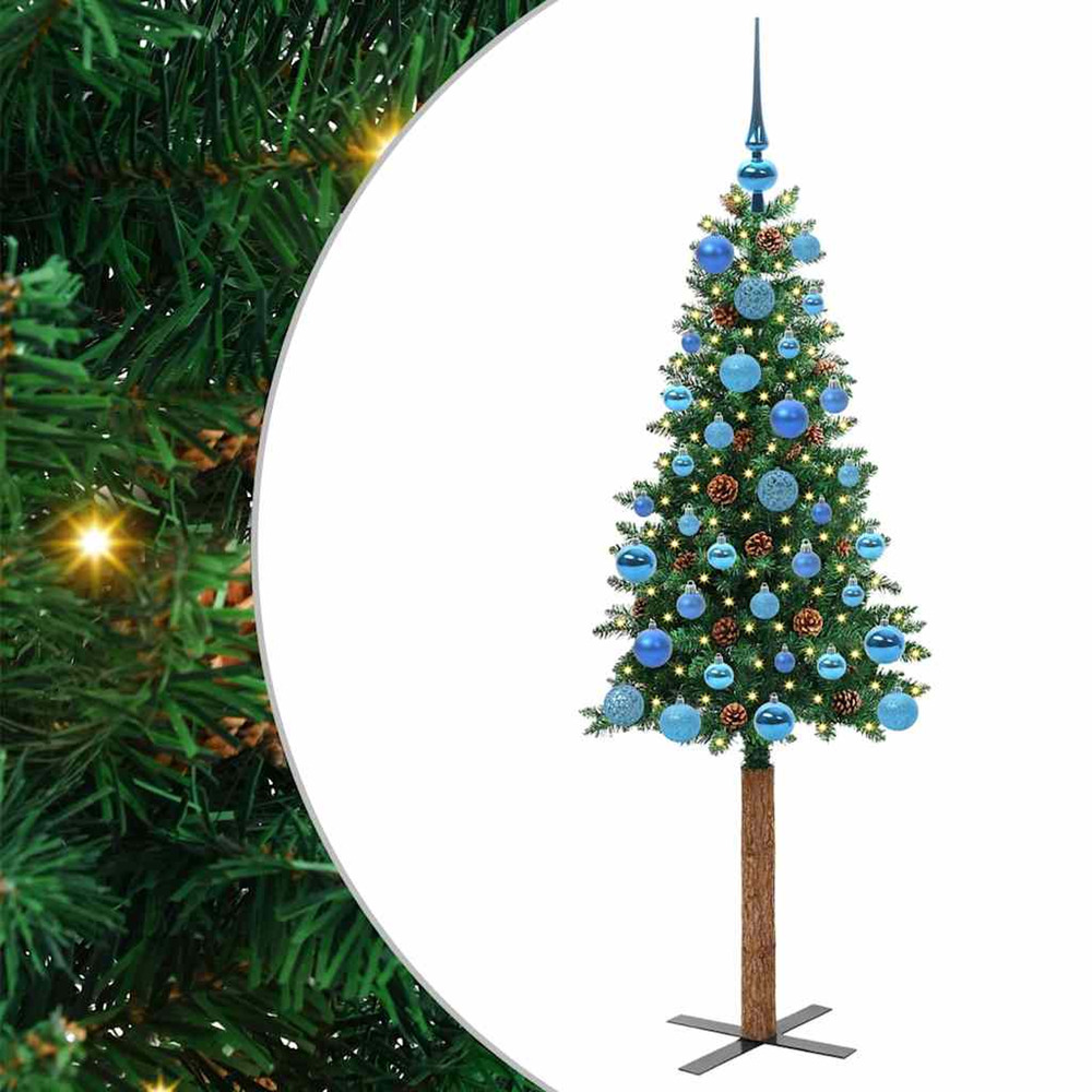 Sapin de noël mince vert 150 cm pvc et bois de pin massif