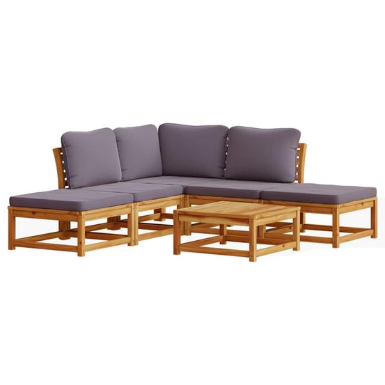 Salon de jardin 6 pcs avec coussins bois d'acacia solide