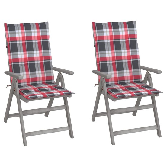 Chaises inclinables de jardin lot de 2 et coussins bois acacia