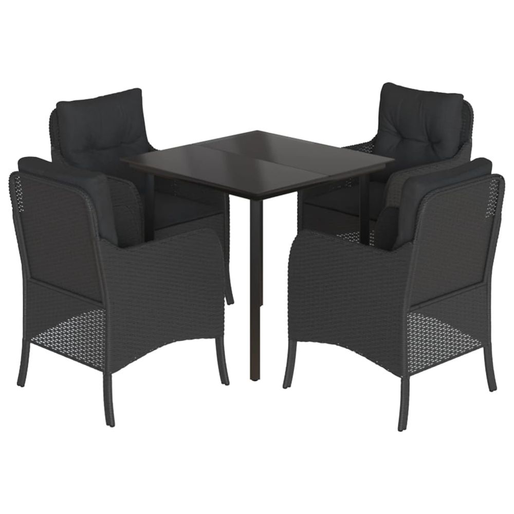 Ensemble à manger de jardin coussins 5pcs noir résine tressée
